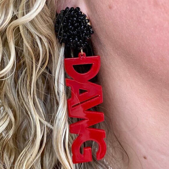 UGA DAWG Bead Acrylic Football Team Word Earrings - Picture 2 of 2